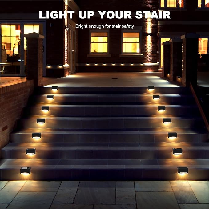 pearlstar 16 Pack Solar Step LightsSolar Deck Railing Lights Outdoor Waterproof Led Fence Lamp for PatioStairsGarden PathwayBalconyStep and Fences(Black)