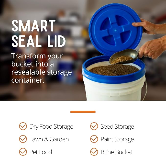 Smart Seal Replacement Lid - 10 Pk Multi Color - Easy Screw On Container Lid for 3.556 &amp 7 Gallon Buckets - Food Grade Industrial Storage Wood Pellets Cat &amp Dog Food More