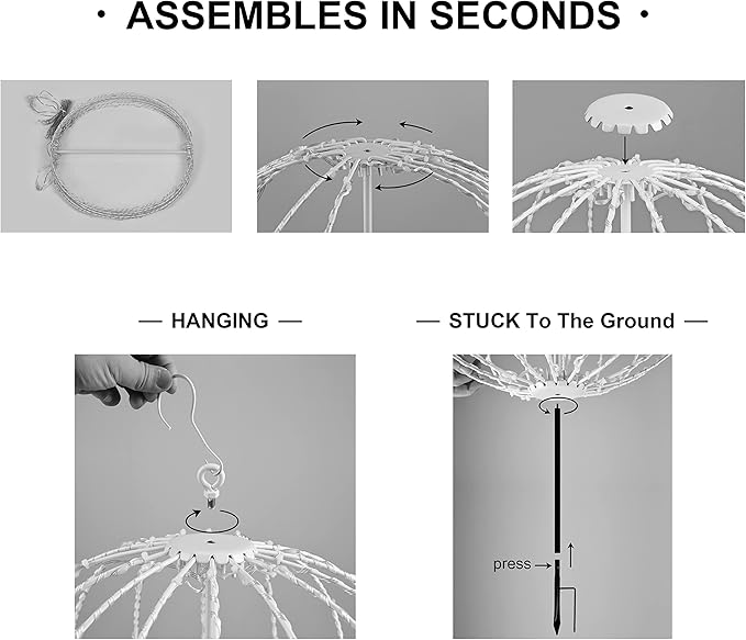 LIGHTSHARE 12IN 96LED Light Ball Yard Decoration Pathway Lights Sphere Light with Fold Flat Metal Frame Indoor Outdoor Waterproof Garden Lights Plug in