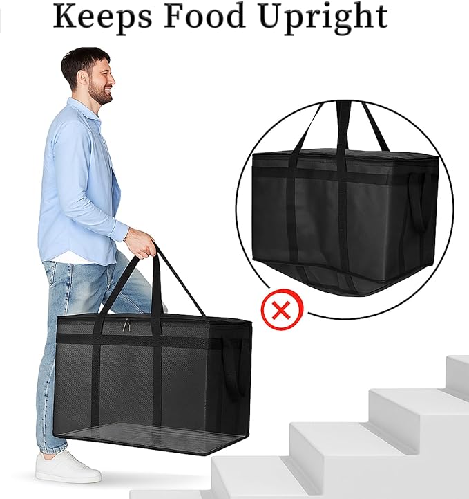Bodaon 2-Pack Insulated Food Delivery Bag With Hard Bottom XXXL Pizza Cooler Bags Rideshare Delivery Bag Grocery Shopping and Catering Thermal Cold/Hot Styrofoam Carrier for Travel/Car