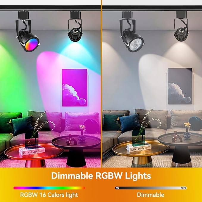 10W RGBW Track Light Heads 16 Color Adjustable and Warm White H Type Track Lighting Head for Party Accent Kitchen Ceiling Spotlight for Accent Task Art(10 Pack Black)