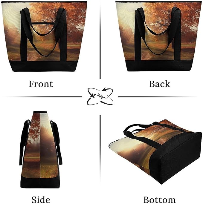 Insulated Shopping BagLarge Reusable Cooler Bags Autumn Scene Printed Foldable Shopping BagTravel Waterproof Shoulder Bag