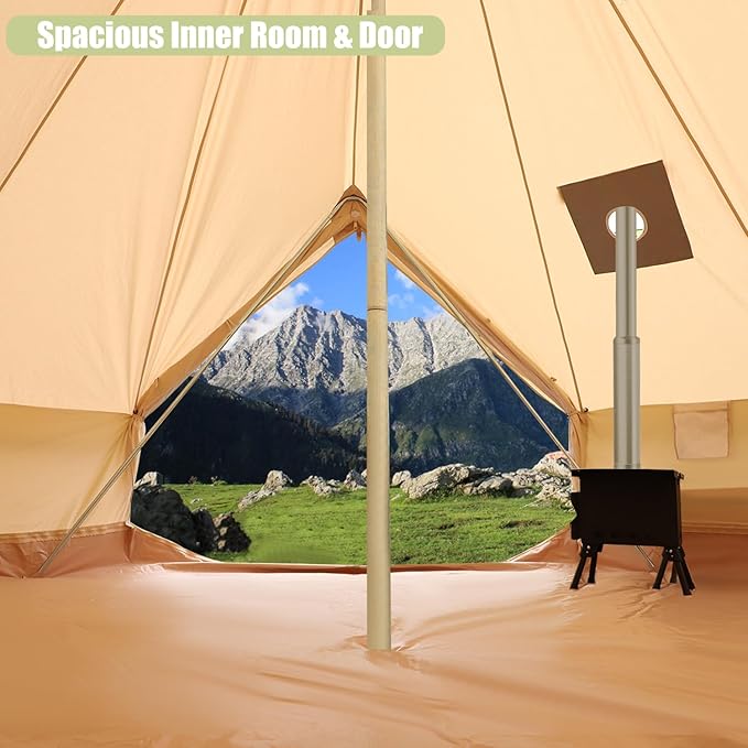 Luxury Cotton Bell Tent Yurt Canvas Tent with Stove Jack 4/6/8 Person Family 4 Season Camping