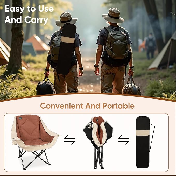Northroad Oversized Foldable Camping Chair Outdoor Padded Lawn Chair w/Cup HolderCarry Bag for Beach Hiking and PicnicsHeavy-Duty 300-lbs Capacity Purple