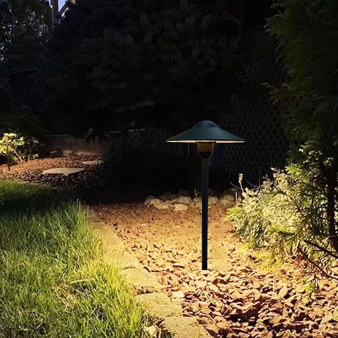 Low Voltage Pathway LightsCast Aluminum Landscape Lighting Path Light Garden Driveway Walkway Lighting 12-24V Replaceable G4 LED Bulb Wire Connectors Included 2-Pack Black Finish Round Hat
