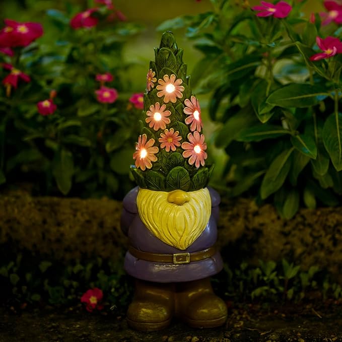 Nacome Solar Garden Outdoor Statues Gnome with Succulent and 7 LED Lights - Lawn Decor for Patio Balcony Yard Ornament - Chrismtas Gifts for Mom Grandma