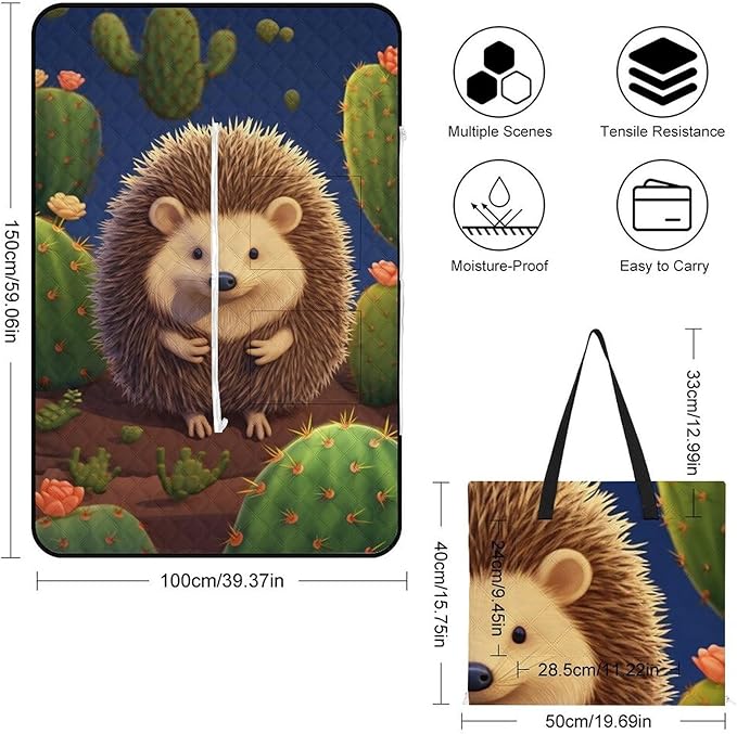 Zipper Hedgehog Cactus Style Picnic Mat Suitable for Travel Camping Park Or Home Use