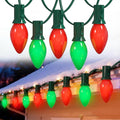 C7 Outdoor Christmas Lights - 25ft Red and Green Christmas Lights with 27 Ceramic Bulbs(2 Spare) Waterproof Extendable Christmas Tree Lights for Indoor Party Backyard Xmas LightGreen Wire