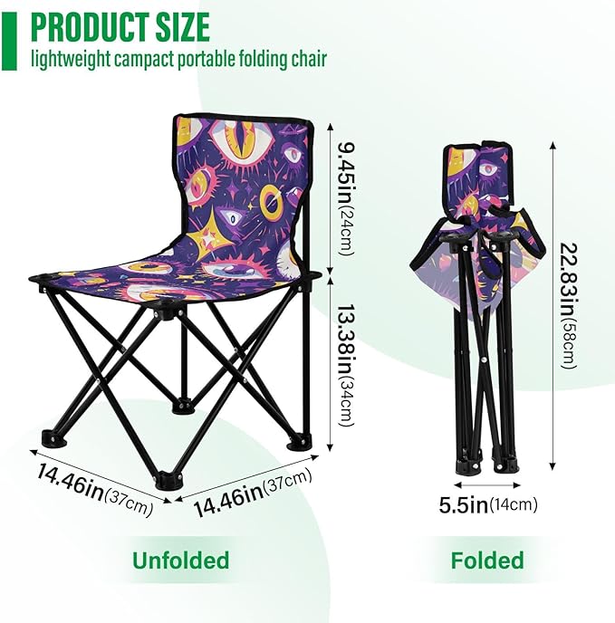 Cartoon Mystery Purple Eyes Folding Foldable Chairs Indoor Lightweight Beach Chair Backpack with Carrying Bag Lawn Chairs for Adults Heavy Duty for Hiking Lawn