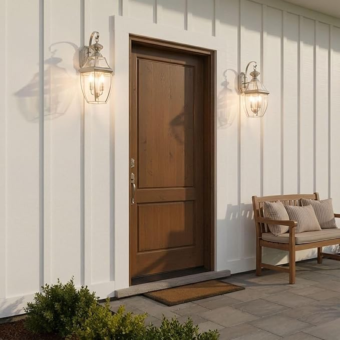 Quoizel Newbury 20 Outdoor Wall Lantern 2-Light Pewter with Clear Beveled Glass E12 Base French Country Style