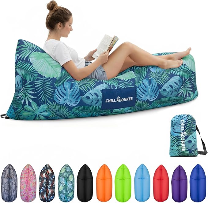 Portable Inflatable Lounger for Beach &amp Camping – Self-Inflating Air Couch Beach Sofa and Outdoor Lounge Chair for Relaxation and Comfort