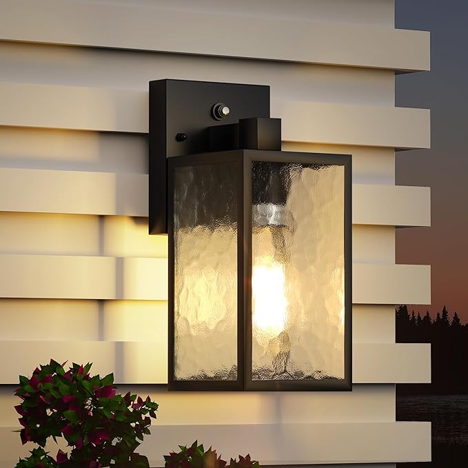 WIHTU Dusk to Dawn Outdoor Lighting Fixtures Black Exterior Front Porch Light Sensor Wall Sconce Lamp Waterproof Wall Lantern Anti Rust Outside Coach Lights for House Doorway Garage