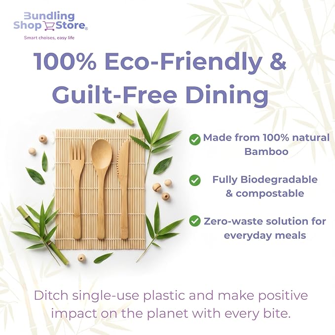 Reusable Bamboo Utensil Set 90 – Eco-Friendly Portable Wooden Cutlery for Travel Camping Office Lunches &amp Picnics – Lightweight Durable &amp Dishwasher Safe