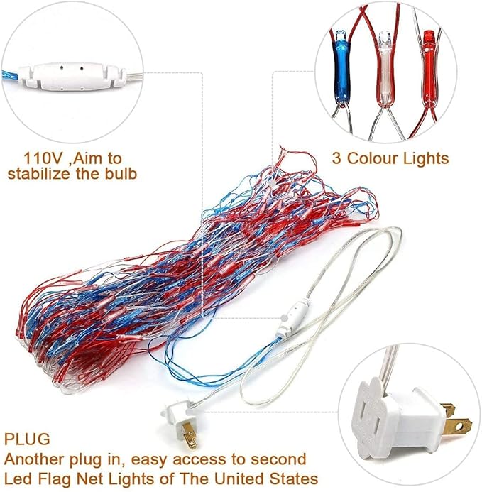 HYH American Flag Lights with 420 Super Bright LEDsWaterproof Led Flag Net Light of The United States for YardGarden Decoration Festival Holiday Party DecorationChristmas Decorations