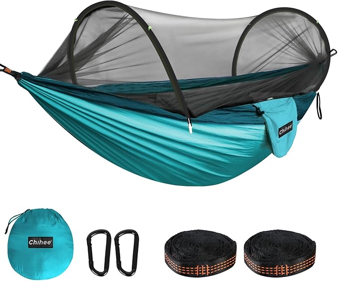 Chihee Ultra-Light Travel Camping Hammock Pop-up Net Hammock 660lbs Load CapacityBreathableQuick-Drying Parachute Nylon 2 Premium Carabiners2 Tree Slings Included for Outdoor Backpacking Hiking