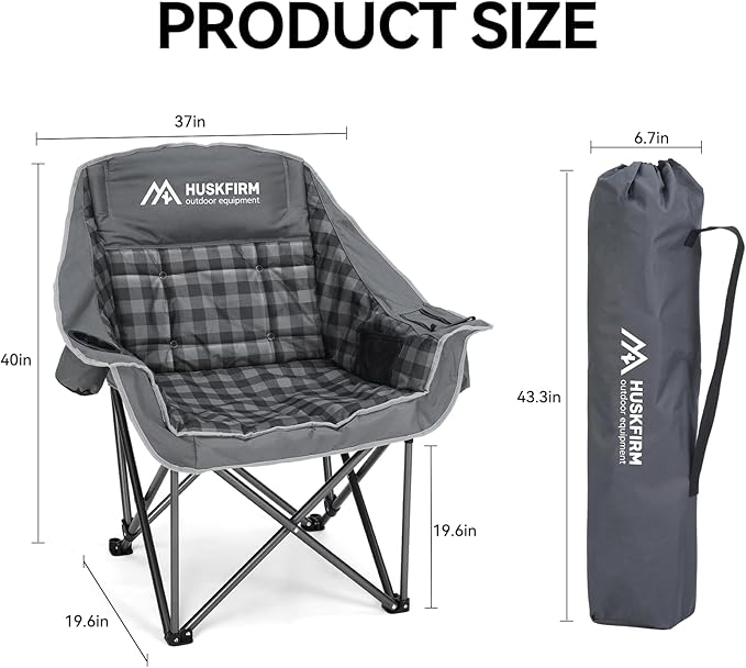2 Pack Camping Chairs Oversized Padded Camping Chair Heavy-Duty Foldable Camping Chairs with Cup Holder and Cooler Bag Portable Lawn Chair for Sports Outdoors-Support 450LBS Grey
