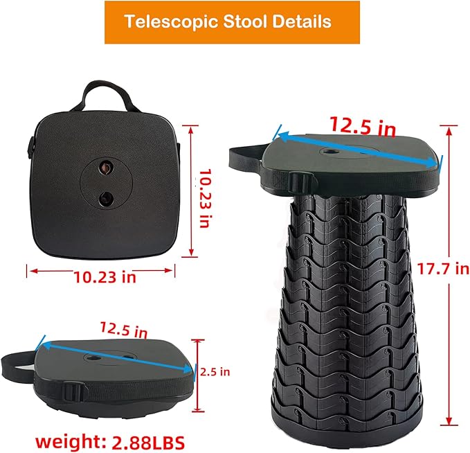 Collapsible Camping Stool with Seat Cushion &amp Nylon Bag Square Portable Telescopic Stool Lightweight Sturdy Foldable Stool for Camp Fishing Picnic Max Load 550 lb