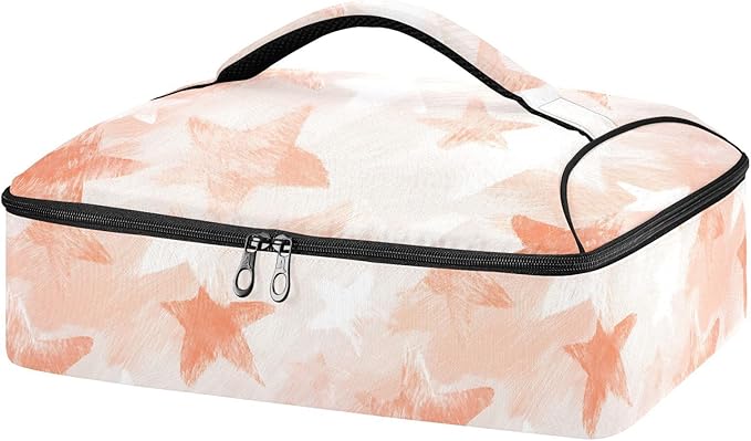 Casserole Carrier Pinkish Stars PatternInsulated Casserole Carrier for Hot or Cold Food Thermal Lunch Tote for Potluck Parties Picnic Beach Fits 9 x 13 Inches Baking Dish