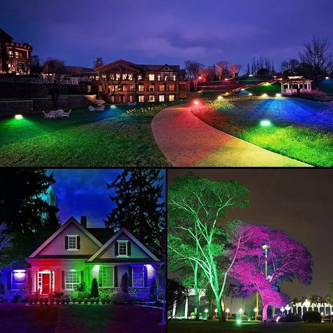 Led Flood Light 30W 300W Equivalent 3000 LM Outdoor Color Changing Led Stage Landscape Lights Bluetooth RGBW Smart Floodlights 2700K &amp 16 Million Colors&ampTiming&amp Music Sync IP66US 3-Plu