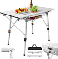Portable Camping Table with Adjustable Height Legs and Lightweight Aluminum Roll Up for Outdoor Activities Beach Fishing Garden BBQ.