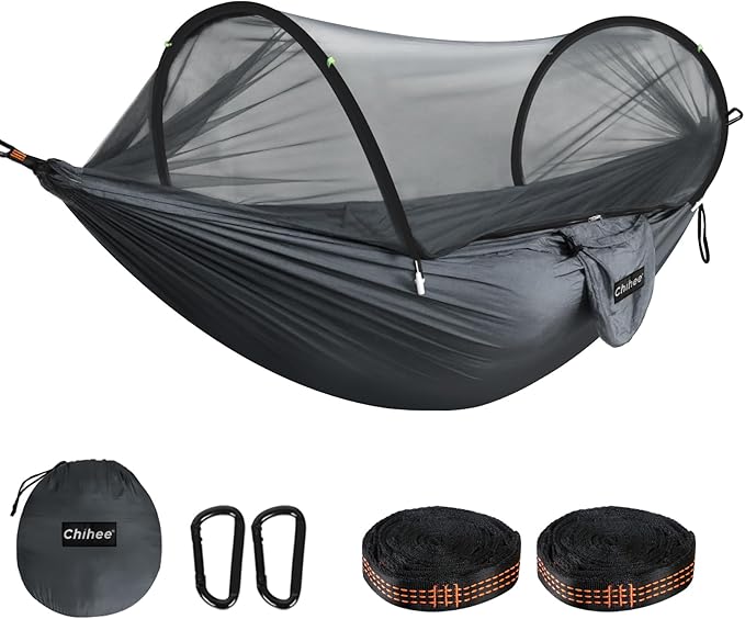 Chihee Ultra-Light Travel Camping Hammock Pop-up Net Hammock 660lbs Load CapacityBreathableQuick-Drying Parachute Nylon 2 Premium Carabiners2 Tree Slings Included for Outdoor Backpacking Hiking