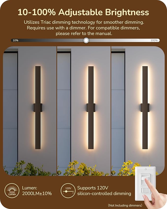 EDISHINE 2 Pack Modern Outdoor Wall Lights Dimmable 39.3 Rectangular Outdoor Wall Sconce 3CCT Iron &amp PC IP65 Waterproof Long Front Porch Light for Patio Yard Oil Rubbed Bronze