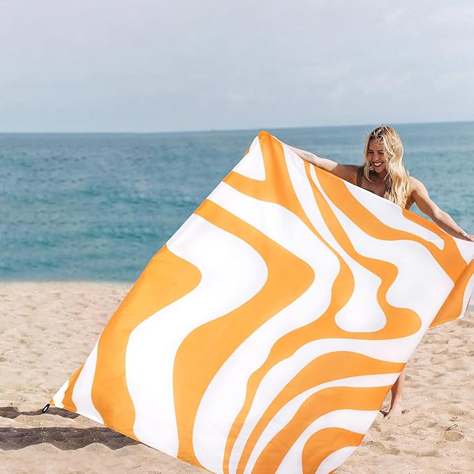 Yellow Beach Blanket Sand Free Waterproof Outdoor Beach Mat with 4 Stakes &amp Pockets 78''×86'' Large Sandproof Foldable Picnic Blanket with Portable Bag for Camping Travel Hiking