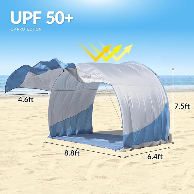 Beach Shade The Classic Wind-Supported Beach Canopy with UPF 50+ Protection 7.5ft Tall Portable &amp Easy Setup for 3-6 People