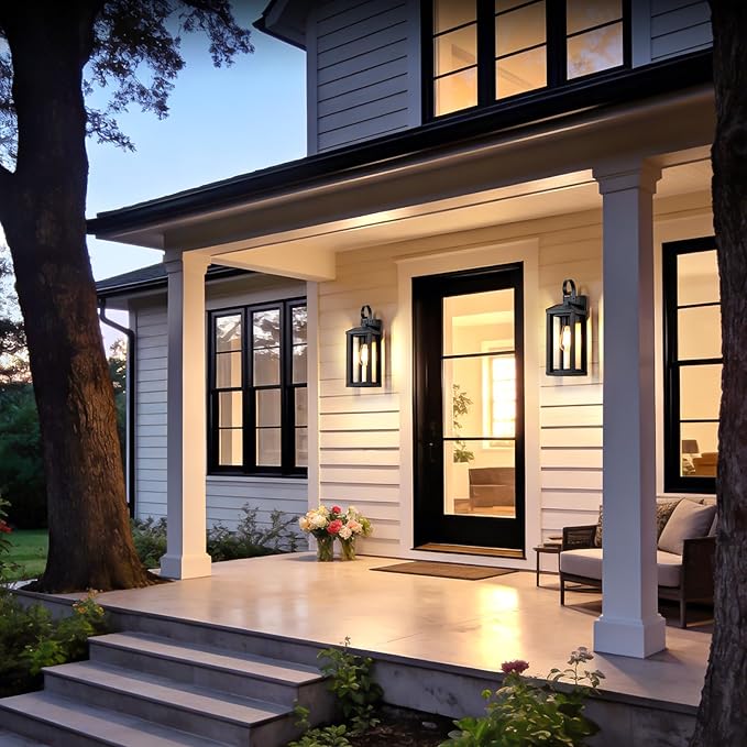 Large Outdoor Wall Light Fixtures 2-Pack Anti-Rust Porch Lights with Tempered Glass 17 Modern Farmhouse Black Exterior Lighting Fixtures Waterproof Outside Sconce Coach Lights for Garage House