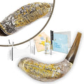Holy Voice Sterling Silver-Plated Jerusalem 18-20 Decorative Ram Shofar With Shofar Stand Carrying Bag and Cleaning Brush – Made in Israel.
