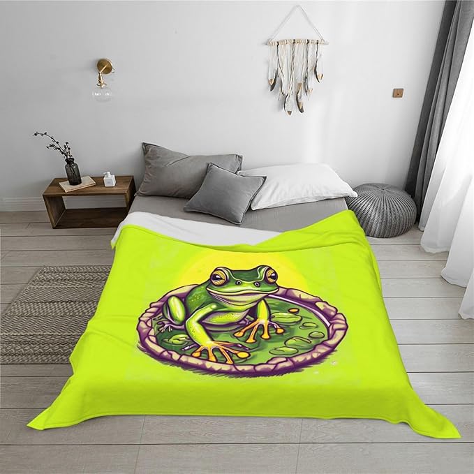 Frog in a Pond Blanket.Super Soft Flannel Blanket 80x60 inches 100% Polyester for Warmth Perfect for beds Sofas and Camping.