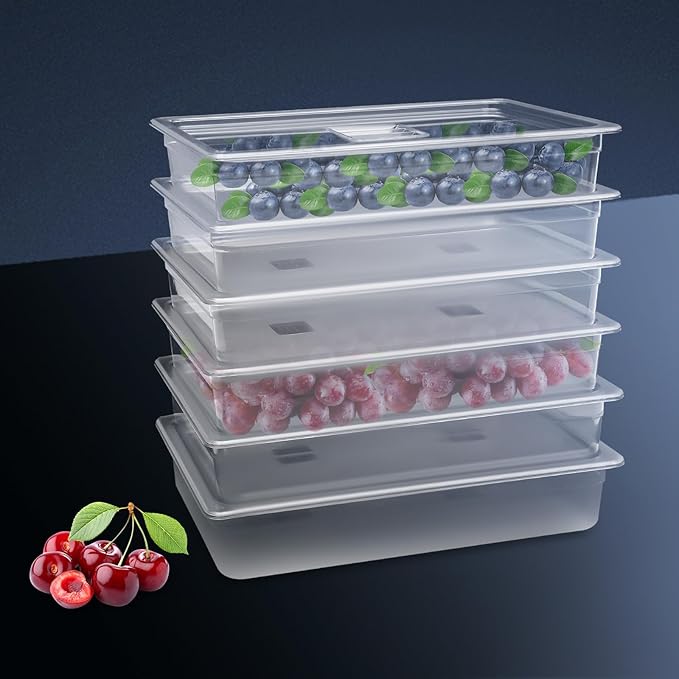 6 Pack Food Pans with Lids Full Size 4 Inch Deep Commercial Food Storage Containers Clear Polycarbonate (PC) Durable for Restaurants Catering Buffet (20.7x12.7x4 Inch)