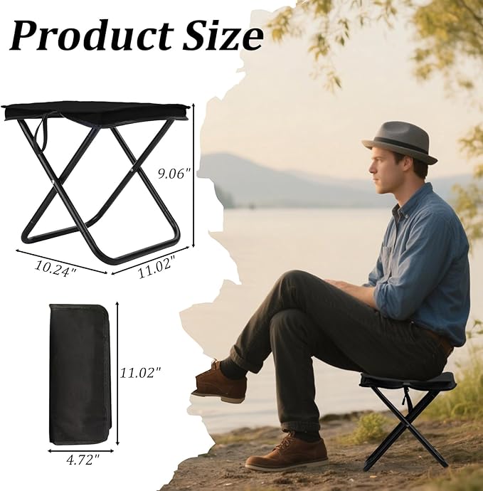 Camping Stool Portable Pocket Handbag Stool Collapsible Chair Folding Stool for Adults Holds 275lbs Small Camp Seat for Camping (2 PC)