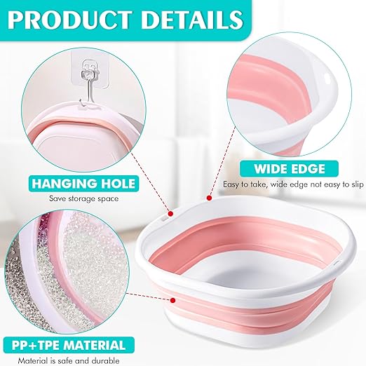 Collapsible Basin 3 Set Foldable Wash Basin Plastic Laundry Tub Space Saving Wash Tub for Dish Fruit Camping Laundry Hiking &amp Home (Pink)