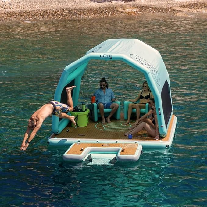 BOTE Hangout Shade Inflatable Sun Canopy for Floating Docks &amp Water Lounges Compatible with Hangout Dock 7 &amp 10 Easy-Inflate Portable Shade for Lake &amp Beach Days