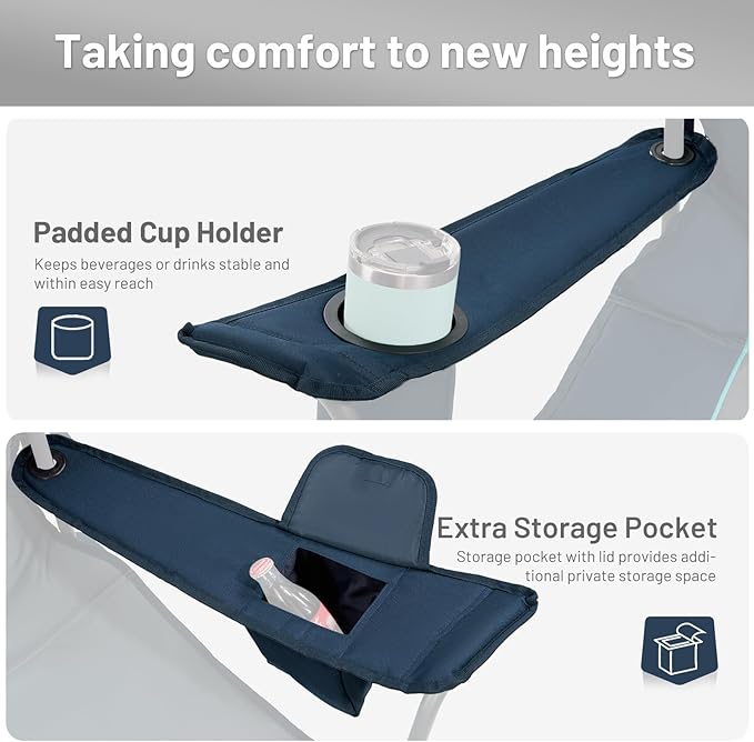 TIMBER RIDGE Oversized Folding Camping Chair for Adults Support 550 LBS Heavy Duty with Cup Holder Side Pocket for Camping Lawn Picnic 2 Pack(Navy)