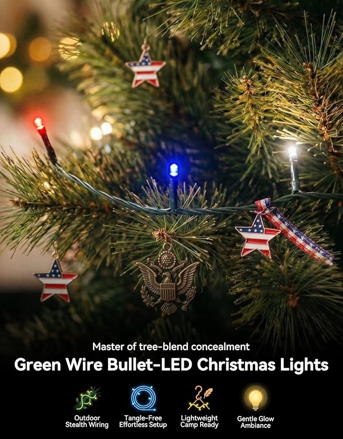 LitHome 99FT 300 LED Red White and Blue Lights Outdoor Waterproof 8 Modes Patriotic Lights Plug in Green Wire 4th of July Decoration String Light with Timer for Independence Day Tree Holiday Party