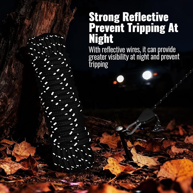 Camping Rope Reflective Tent Rope Guyline with Ratchet Pulley Tarp Tie Down Ropes for Tent Tarp Canopy Shelter Camping 13ft Adjustable Guy Line for Canopy Tent 8 Pack Guy Lines Tents Cords