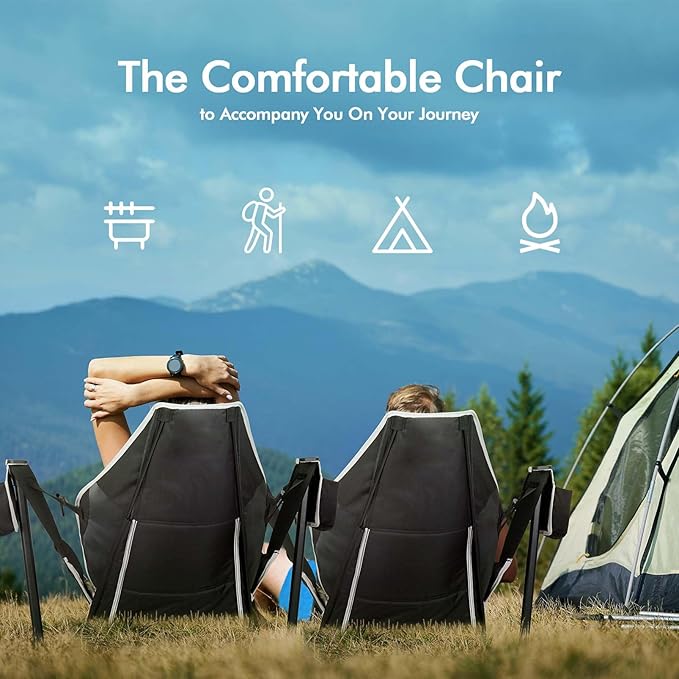 AKSOUL Hammock Camping Chair Swinging: Aluminum Alloy Adjustable Back Swinging Chair Folding Rocking Chair with Pillow Cup Holder Recliner for Outdoor Travel Sports Games Lawn Concerts Backyard
