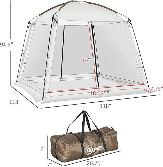 Outsunny 10' x 10' Screen House Room UV50+ Screen Tent with 2 Doors and Carry Bag Easy Setup for Patios Outdoor Camping Activities