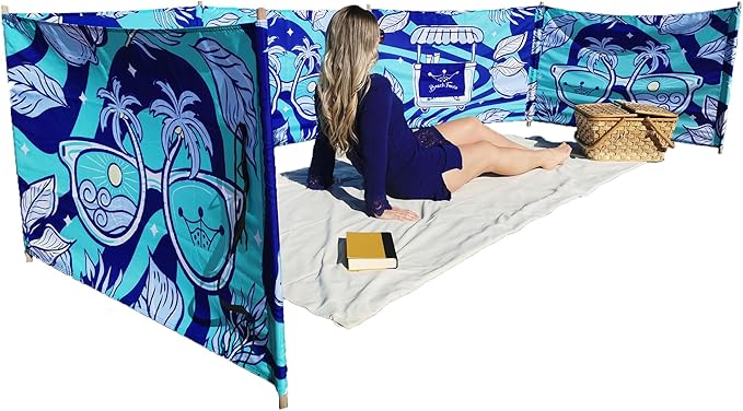 Premium 20 ft Beach Windscreen Privacy Screen Wind Blocker Free Rubber Mallet and Carry Bag Included (Cool Lemons)