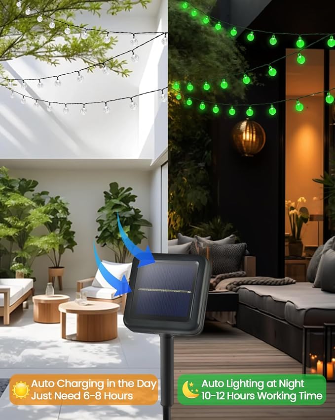 2-Pack 100 LED Green Solar String Lights Outdoor - 64FT Crystal Globe Waterproof Solar Powered Lights for Outside with 8 Lighting Modes for Patio Decorations Garden Party Porch Wedding Yard