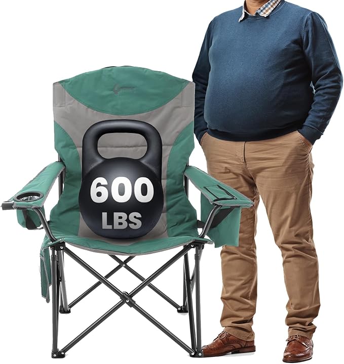 ARROWHEAD OUTDOOR Oversized XXL Portable Folding Camp Chair w/Glass &amp Cup Holders Armrest Cooler Heavy Duty Carry Bag 600 lbs Weight Capacity