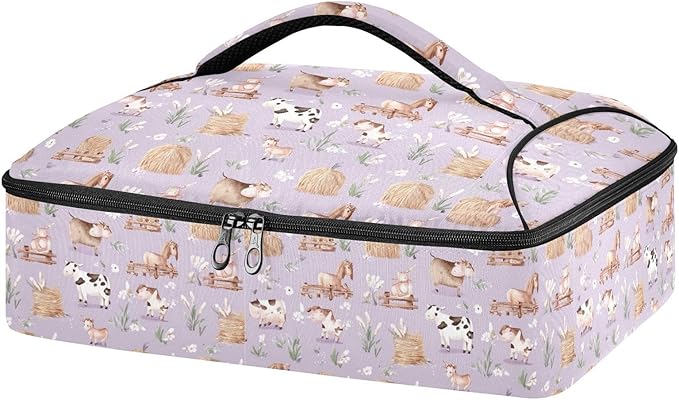 Casserole Carrier Farm PatternInsulated Casserole Carrier for Hot or Cold Food Thermal Lunch Tote for Potluck Parties Picnic Beach Fits 9 x 13 Inches Baking Dish