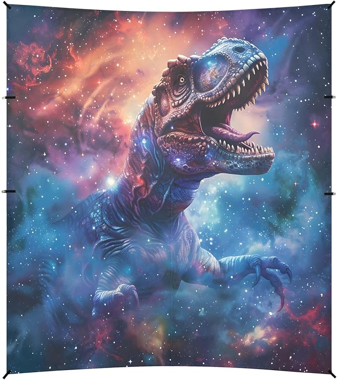 ALAZA T-rex Dinosaur Tyrannosaurus Dino Nebula Beach Tent Sun Shelter UPF50+ Protection Beach Shade Canopy w/ 4 Sandbags for Outdoor Camping Fishing Backyard Fun Picnic 10x9 ft