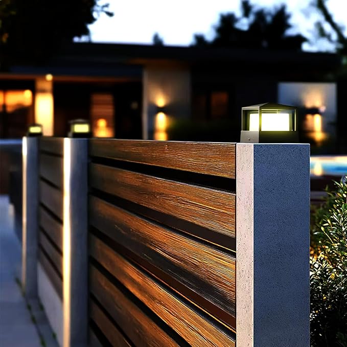 Pillar LightsSquare 6 X 6 in Outdoor Post LightOutdoor Column lamp Deck/Fence/Post Cap Lightslamp PostHigh Voltage Wired Waterproof Aluminum Post LightIP65 (Square 6.3X6..3IN)