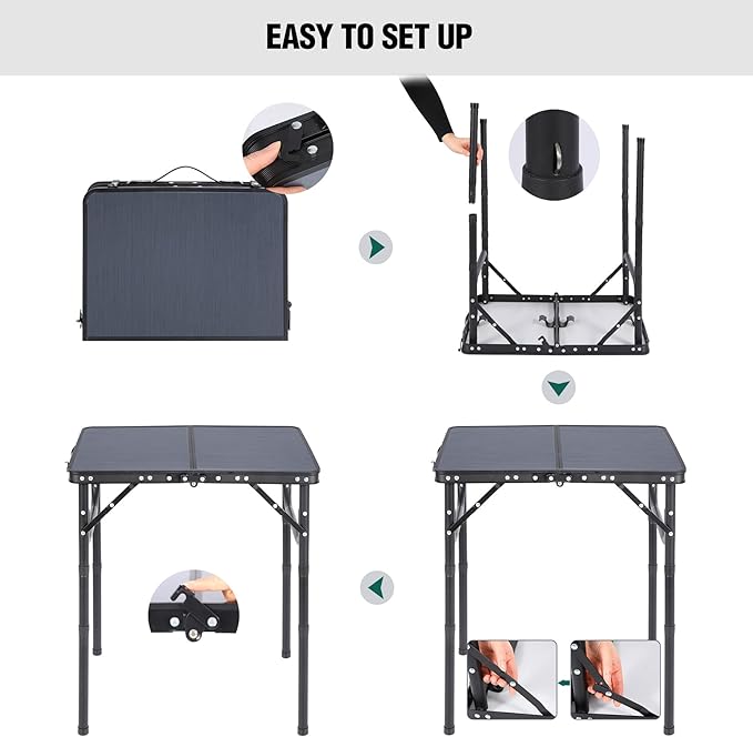 RedSwing Small Folding Table Adjustable Height Lightweight and Portable Aluminum Frame Camping Table for Outdoor Indoor Picnic 2 Feet Grey