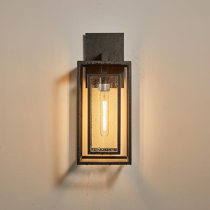 18Ht Modern Industrial Outdoor Wall Light Fixture with Textured Black Anti-Rust Metal and Clear Glass Wet Rated for Exterior House Porch Patio Outside Deck Garage Yard Front Door Garden