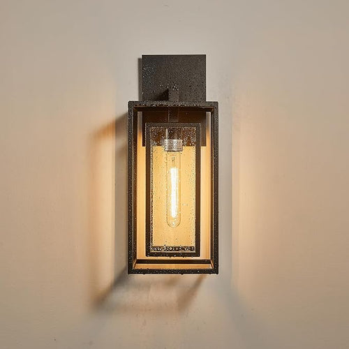 18Ht Modern Industrial Outdoor Wall Light Fixture with Textured Black Anti-Rust Metal and Clear Glass Wet Rated for Exterior House Porch Patio Outside Deck Garage Yard Front Door Garden