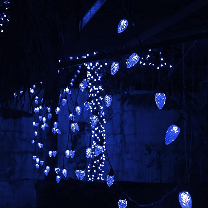 Dazzle Bright C9 Christmas String Lights 100 LED 66 FT Waterproof Connectable Green Wire Fairy Lights Christmas Lights for Indoor Outdoor Home Garden Yard Xmas Tree House Decorations (Blue)